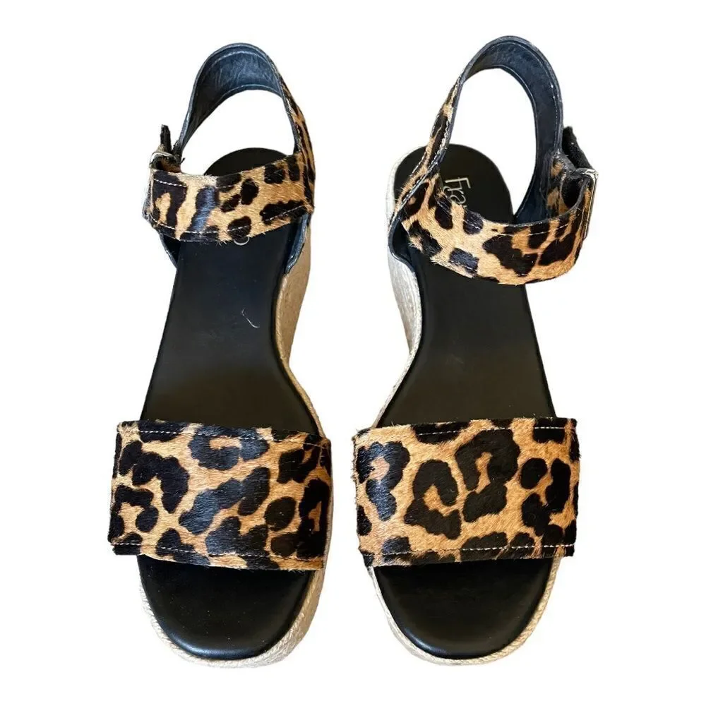 Franco Sarto Espadrille Platform Sandals Leopard Print Ankle Strap Wm Size 8 EUC